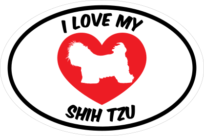 I Love My Shih Tzu Text With Heart Oval Sticker
