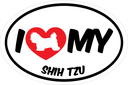 I Love My Shih Tzu With Big Text Oval Sticker