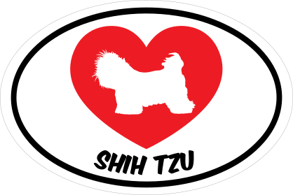 I Love My Shih Tzu With Heart Oval Sticker