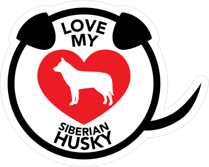 I Love My Siberian Husky Puppy Heart Circle With Tail Sticker