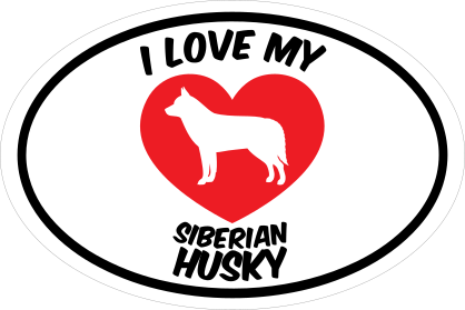 I Love My Siberian Husky Text With Heart Oval Sticker