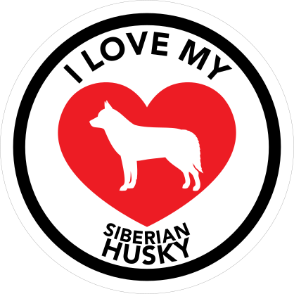 I Love My Siberian Husky With Big Heart Circle Sticker