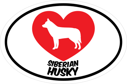 I Love My Siberian Husky With Heart Oval Sticker
