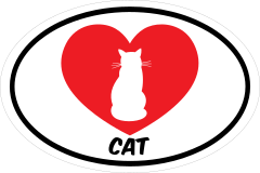 I Love My Sitting Cat With Heart Oval Sticker