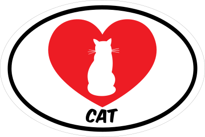 I Love My Sitting Cat With Heart Oval Sticker