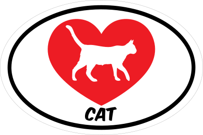 I Love My Walking Cat With Heart Oval Sticker