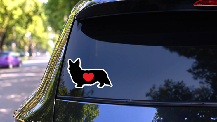 I Love My Welsh Corgi Silhouette With Heart Sticker on a Rear Car Window (New) example