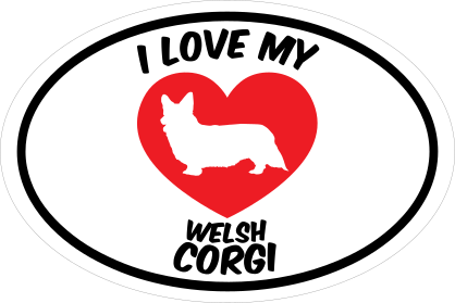 I Love My Welsh Corgi Text With Heart Oval Sticker