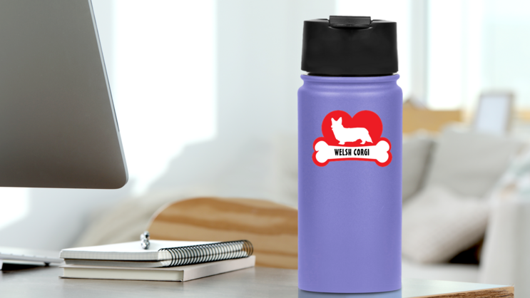 I Love My Welsh Corgi With Dog Bone And Heart Sticker on a Water Bottle (New) example