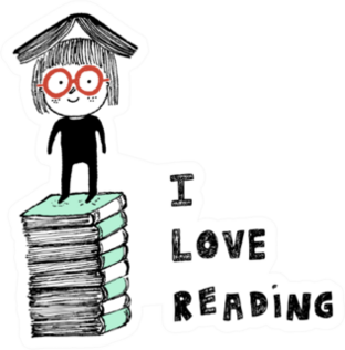 I Love Reading A Girl On Top Of A Pile Of Books Sticker