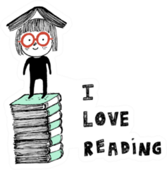I Love Reading A Girl On Top Of A Pile Of Books Sticker
