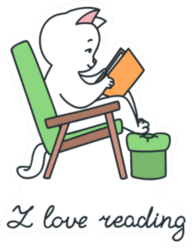 I Love Reading Doodle Illustration Of A Cat Sticker
