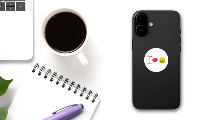 I Love Tennis Watercolor Sticker on a Phone (New) example