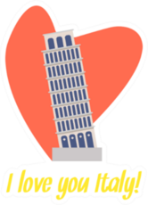 I Love You Italy Leaning Tower Of Pisa Heart Sticker