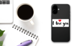 I Love You Lettering With Red Heart Sticker on a Phone (New) example