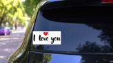 I Love You Lettering With Red Heart Sticker on a Rear Car Window (New) example