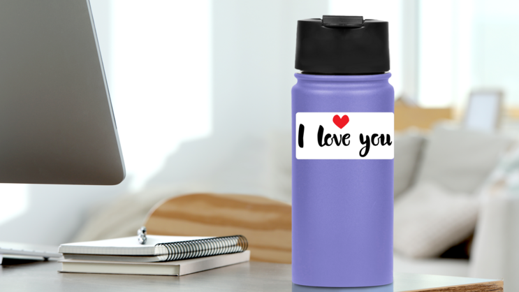 I Love You Lettering With Red Heart Sticker on a Water Bottle (New) example