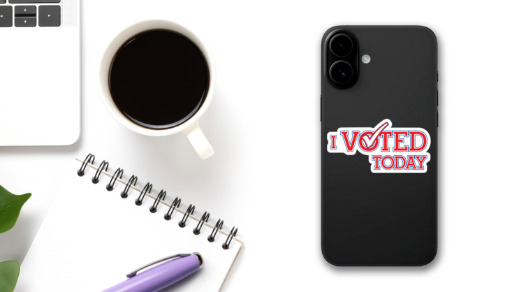 I Voted Today Die Cut Stickers on a Phone (New) example
