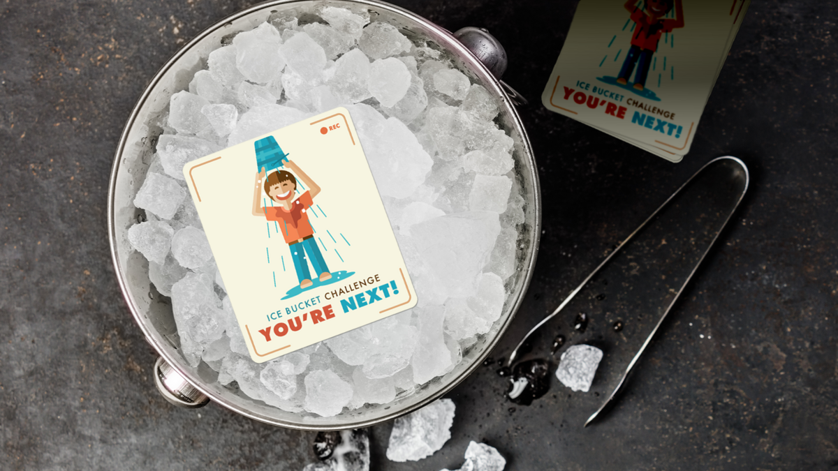 Custom Ice Bucket Challenge Sticker on a bucket of ice