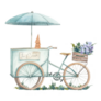 Ice Cream Bicycle Illustration Italian Street Gelato Sticker