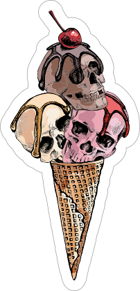 Ice Cream Cone With 3 Skull Scoops Sticker