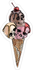 Ice Cream Cone With 3 Skull Scoops Sticker