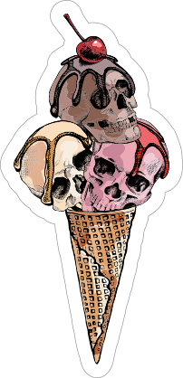 Ice Cream Cone With 3 Skull Scoops Sticker
