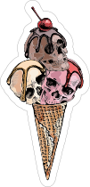 Ice Cream Cone With 3 Skull Scoops Sticker