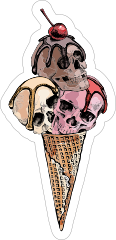 Ice Cream Cone With 3 Skull Scoops Sticker