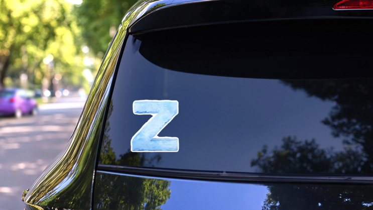 Ice Font Letter Z Sticker on a Rear Car Window (New) example
