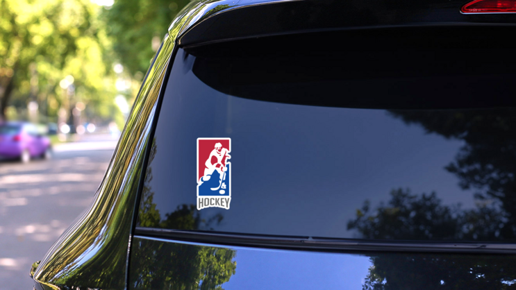 Ice Hockey Player Silhouette Logo Design Sticker on a Rear Car Window (New) example