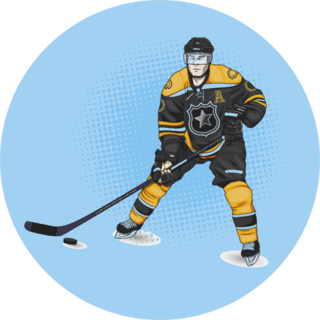 Ice Hockey Player Wearing Yellow Sticker