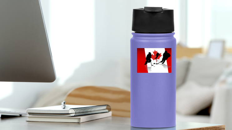 Ice Hockey Players Sticker on a Water Bottle (New) example
