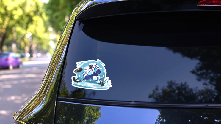 Ice Hockey Team Player With Stick And Puck Illustration Sticker on a Rear Car Window (New) example