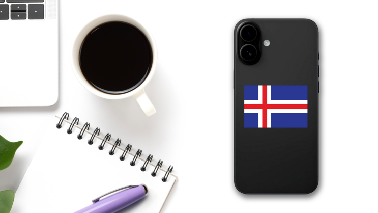 Iceland Flag Sticker on a Phone (New) example