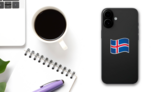 Iceland Flag Waving Sticker on a Phone (New) example