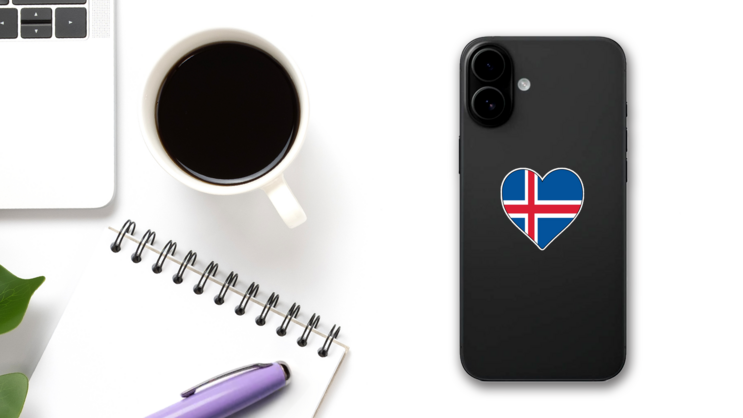Iceland Heart Shape Sticker on a Phone (New) example