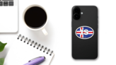 Iceland Is Flag Oval Sticker on a Phone (New) example
