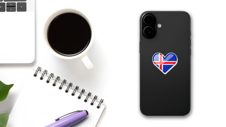 Iceland Shiny Heart Sticker on a Phone (New) example