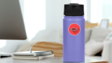 Ichthus Fish On Pink Circle Sticker on a Water Bottle (New) example