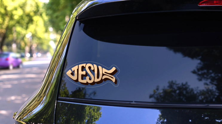 Ichthus with Jesus Inside Sticker on a Rear Car Window (New) example