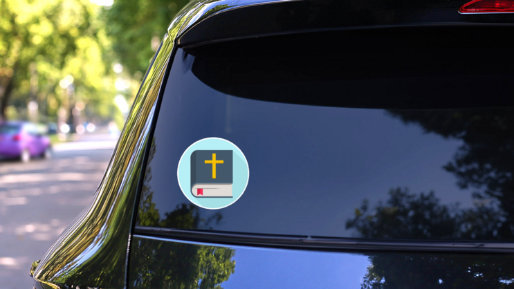 Icon Religion Book Bible In Blue Circle Sticker on a Rear Car Window (New) example