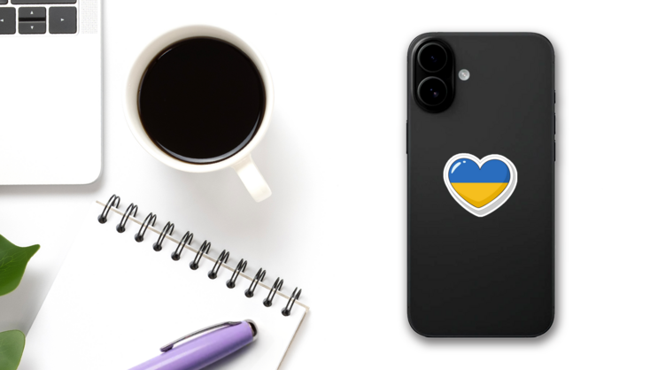 Icon Ukraine Heart Sticker on a Phone (New) example