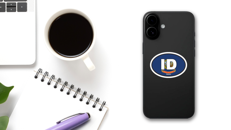 Idaho Id State Flag Oval Sticker on a Phone (New) example