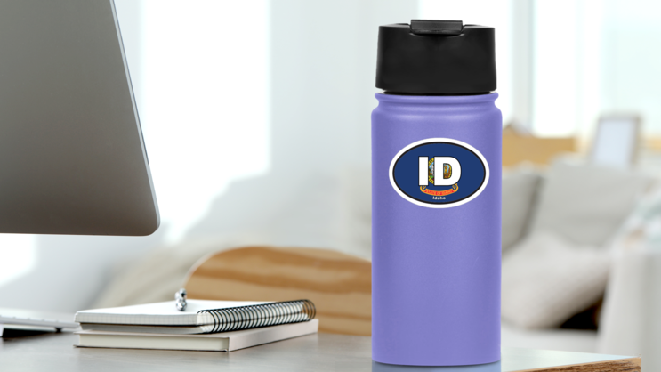Idaho Id State Flag Oval Sticker on a Water Bottle (New) example
