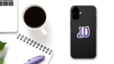 Idaho Purple Sparkle Floral Sticker on a Phone (New) example