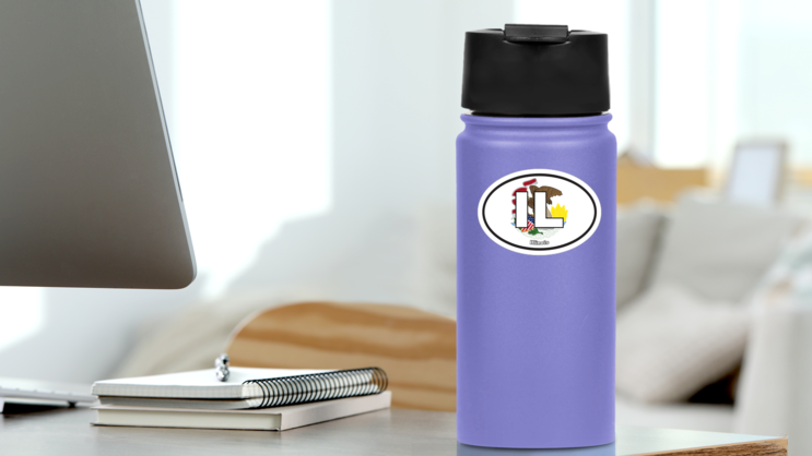 Illinois Il State Flag Oval Sticker on a Water Bottle (New) example