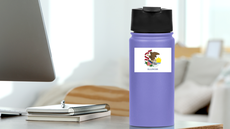 Illinois Il State Flag Sticker on a Water Bottle (New) example