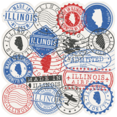 Illinois, Usa Set Of Stamps Travel Sticker