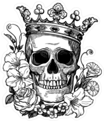 Illustrated Crown and Skull Sticker
